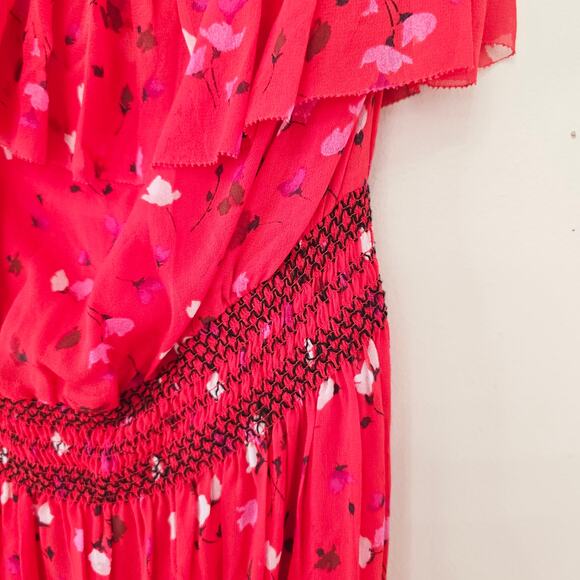New Joie Hafsa Silk One Shoulder Midi Dress Red Floral Asymmetric Women's Size S - Picture 9 of 13